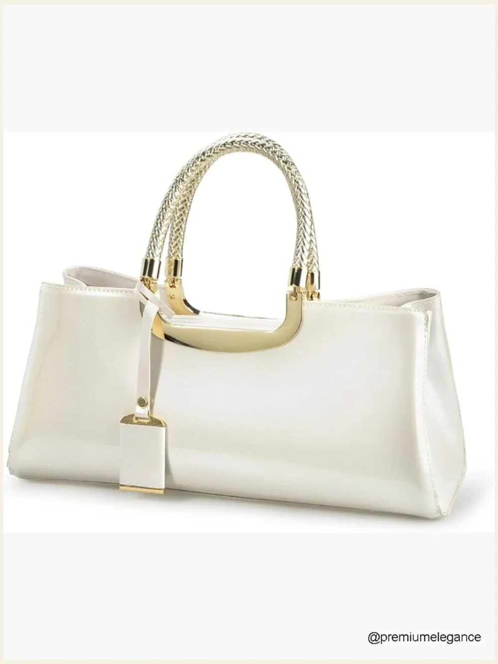 Glossy Faux Patent Leather Structured Shoulder Handbag Evening Party Satchel
